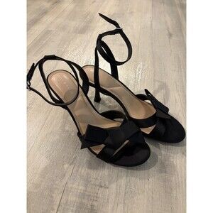 Black Ankle Strap Heels - Kelly & Katie Heel with Bow Black Satin